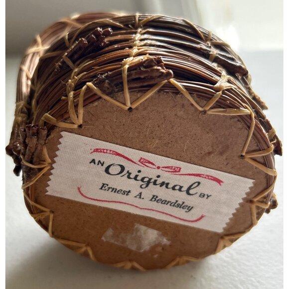 Vintage Ernest A. Beardsley Woven Mini Basket With Handle & Red Velvet Lining - Picture 4 of 5